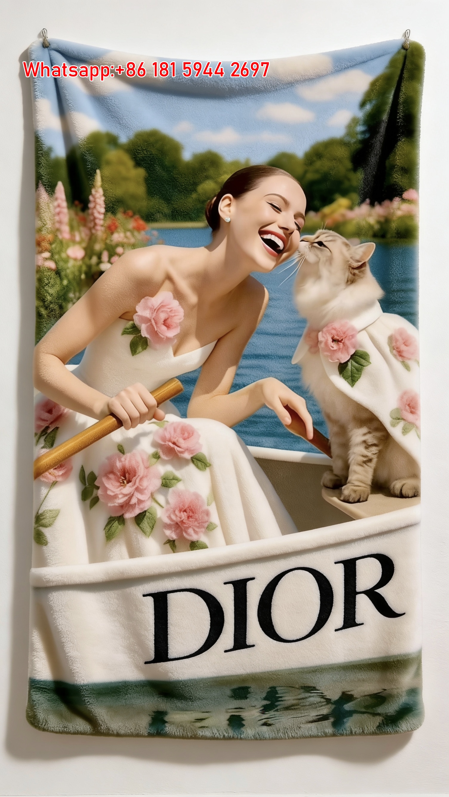 Dior Floral Cat Flannel Sofa Throw Blanket D361
